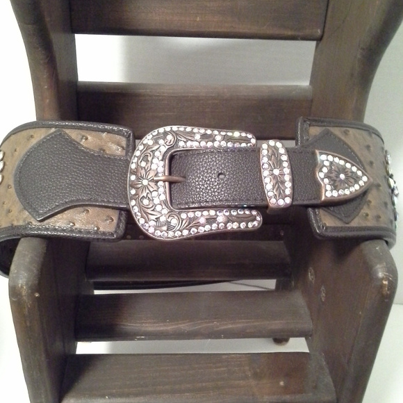 Other Accessories - Women's belt 40 Brown Brass tone buckle Bling